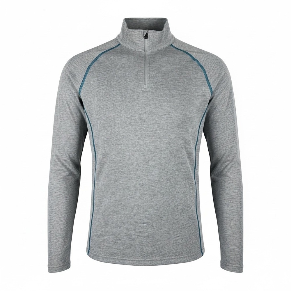 Orvis Mens Quarter Zip Pullover Gray Teal Stitching Long Sleeve Shirt Medium
